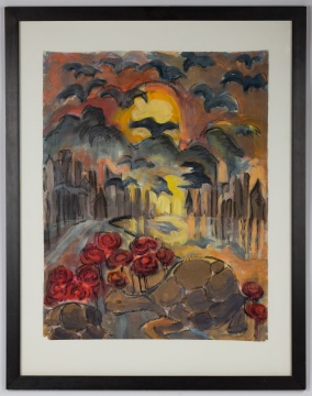 Catherine Burchfield Parker (American, 1926-2012) Watercolor of Sunset with Birds