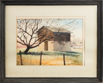 Ward Mann (American, 21st Century) Watercolor of a Barn