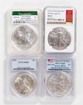 (4) Graded Silver American Eagle $1 Coins