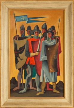 William Sanderson (American, 1905-1990) Modernist Painting of Soldiers