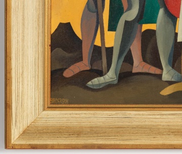 William Sanderson (American, 1905-1990) Modernist Painting of Soldiers