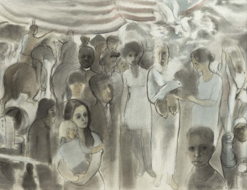 Walter A. Prochownik (American, 1923-2000) People Under American Flag