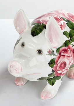 Pair of Large Scottish Wemyss 'Cabbage Roses' Pattern Pigs