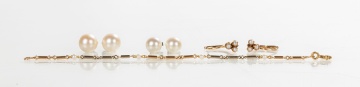 14K Gold & Pearl Bracelet & Earrings
