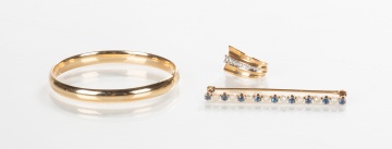 14K Gold Baby Bracelet, Pin, & Earring