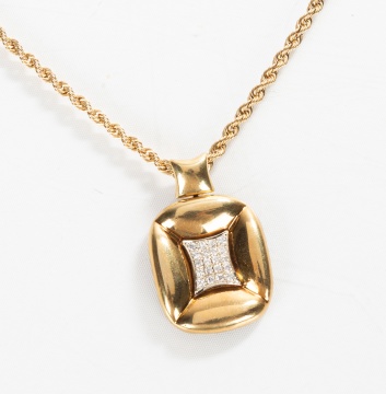 14K Gold Necklace with Pave Set Diamond Pendant