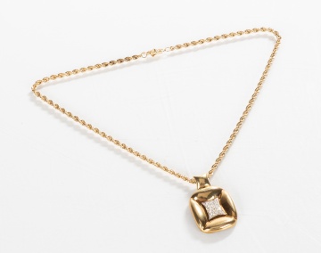 14K Gold Necklace with Pave Set Diamond Pendant