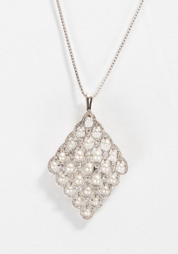 14K Gold, Diamond, & Seed Pearl Pendant Brooch