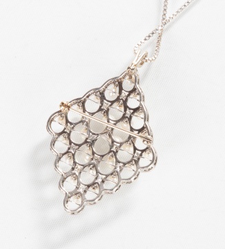 14K Gold, Diamond, & Seed Pearl Pendant Brooch