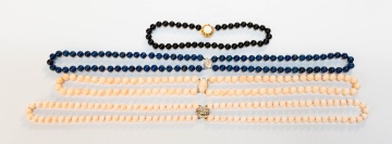 Angel Skin Coral, Lapis, & Black Obsidian Necklaces