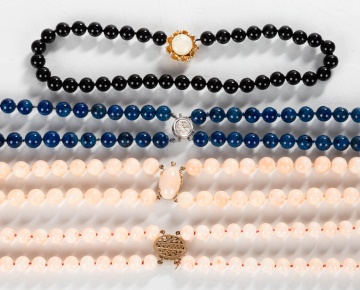 Angel Skin Coral, Lapis, & Black Obsidian Necklaces