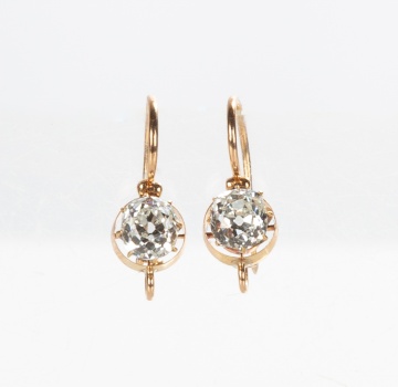 Old Mine Cut Diamond Earrings, 2.3 Carat Total
