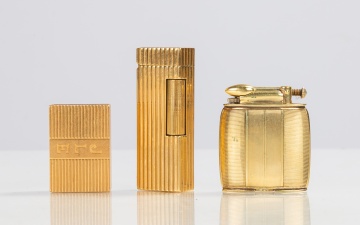 Dunhill & Clark 14K Gold Lighters & 14K Gold Snuff Box