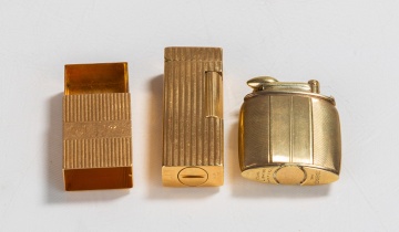 Dunhill & Clark 14K Gold Lighters & 14K Gold Snuff Box