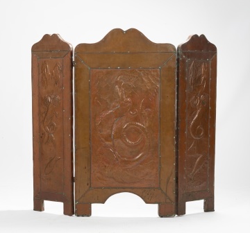 Stylized Copper Repousse Fireplace Screen with Sea Creatures