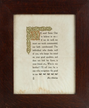 Roycroft Motto in Roycroft Frame "We Need Some One.."