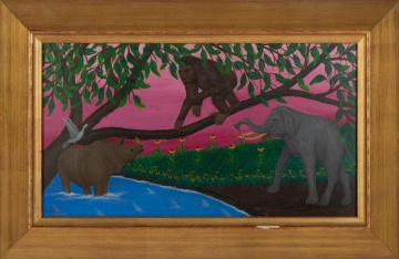 Lawrence H. Lebduska (American, 1894-1966) Rhinoceros, Chimpanzee, and Elephant