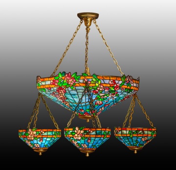 Fine & Rare Bigelow, Kennard, & Co. Cherry Blossom Chandelier with Three Satellites