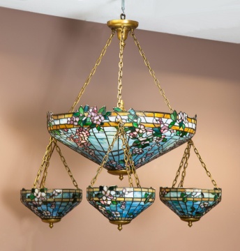 Fine & Rare Bigelow, Kennard, & Co. Cherry Blossom Chandelier with Three Satellites