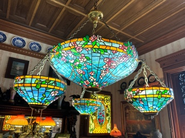 Fine & Rare Bigelow, Kennard, & Co. Cherry Blossom Chandelier with Three Satellites