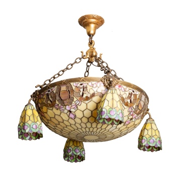 Duffner & Kimberly Leaded Glass Dome & Four-Light Chandelier
