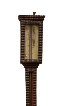 D. E. Lent Ripple Front Walnut Barometer