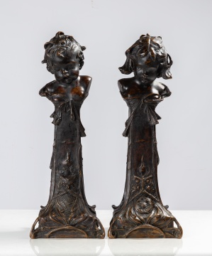 Henry Linder (1854-1910) Art Nouveau Bronze Andirons