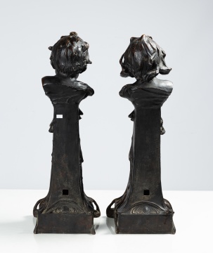 Henry Linder (1854-1910) Art Nouveau Bronze Andirons