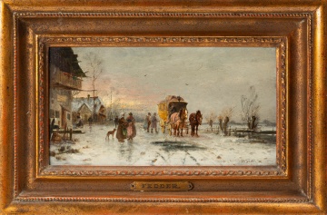 Otto Karl Heinrich Fritz Fedder (German, 1873-1918) Horse and Buggy Winter Scene