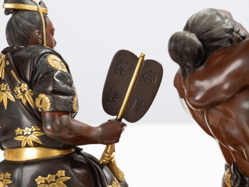 Japanese Meji Mixed Metal Sumo Wrestlers