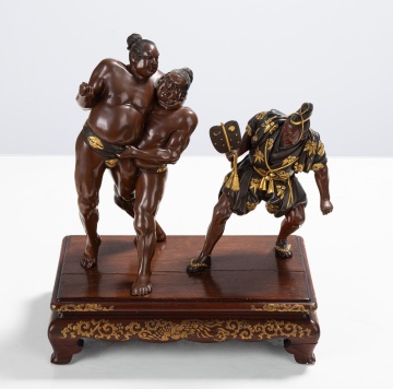 Japanese Meji Mixed Metal Sumo Wrestlers