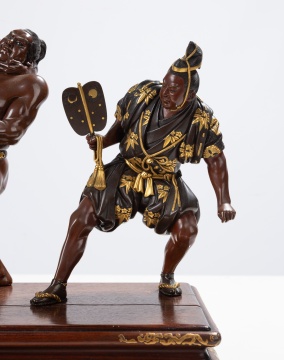 Japanese Meji Mixed Metal Sumo Wrestlers