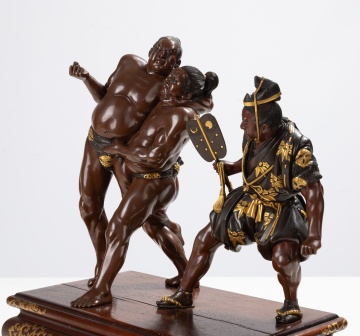 Japanese Meji Mixed Metal Sumo Wrestlers