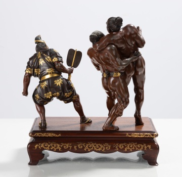Japanese Meji Mixed Metal Sumo Wrestlers