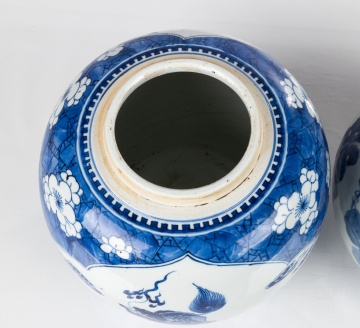 Chinese Blue & White Porcelain Ginger Jar & Double Gourd Vase