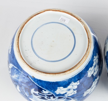 Chinese Blue & White Porcelain Ginger Jar & Double Gourd Vase