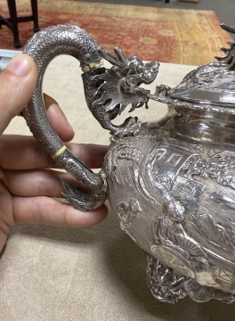 Chinese Silver Tea Pot, Sugar, & Creamer