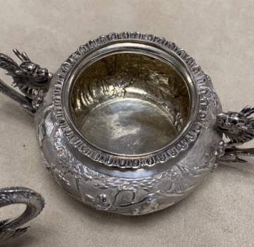 Chinese Silver Tea Pot, Sugar, & Creamer