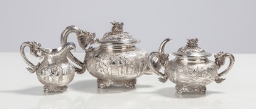 Chinese Silver Tea Pot, Sugar, & Creamer