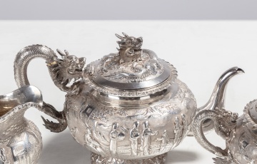 Chinese Silver Tea Pot, Sugar, & Creamer
