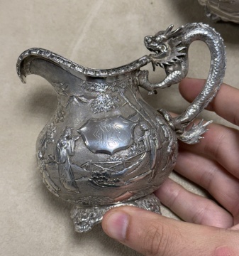 Chinese Silver Tea Pot, Sugar, & Creamer