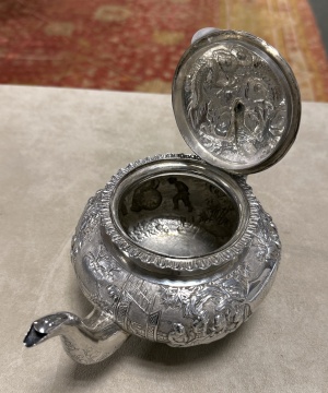 Chinese Silver Tea Pot, Sugar, & Creamer