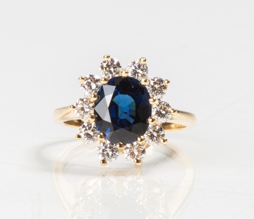14K Gold, Sapphire, & Diamond Ring