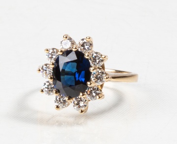 14K Gold, Sapphire, & Diamond Ring