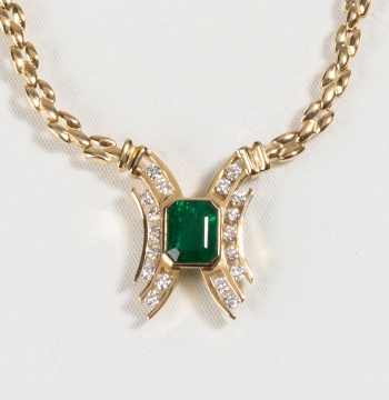 14K Gold, Emerald & Diamond Necklace