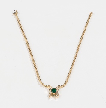 14K Gold, Emerald & Diamond Necklace
