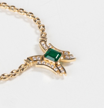 14K Gold, Emerald & Diamond Necklace