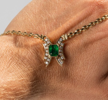 14K Gold, Emerald & Diamond Necklace