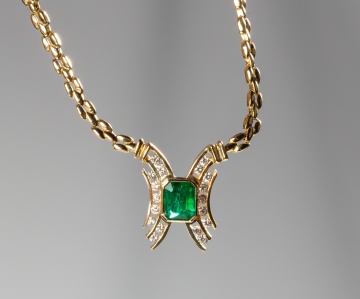 14K Gold, Emerald & Diamond Necklace