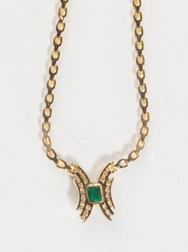 14K Gold, Emerald & Diamond Necklace